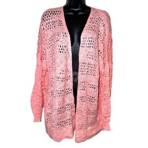 Hotouch Open Front Pink Crochet Knit Cardigan Sweater